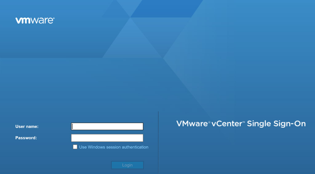 Überblick zu VMware on Azure: Anmeldeseite des vSphere-Clients